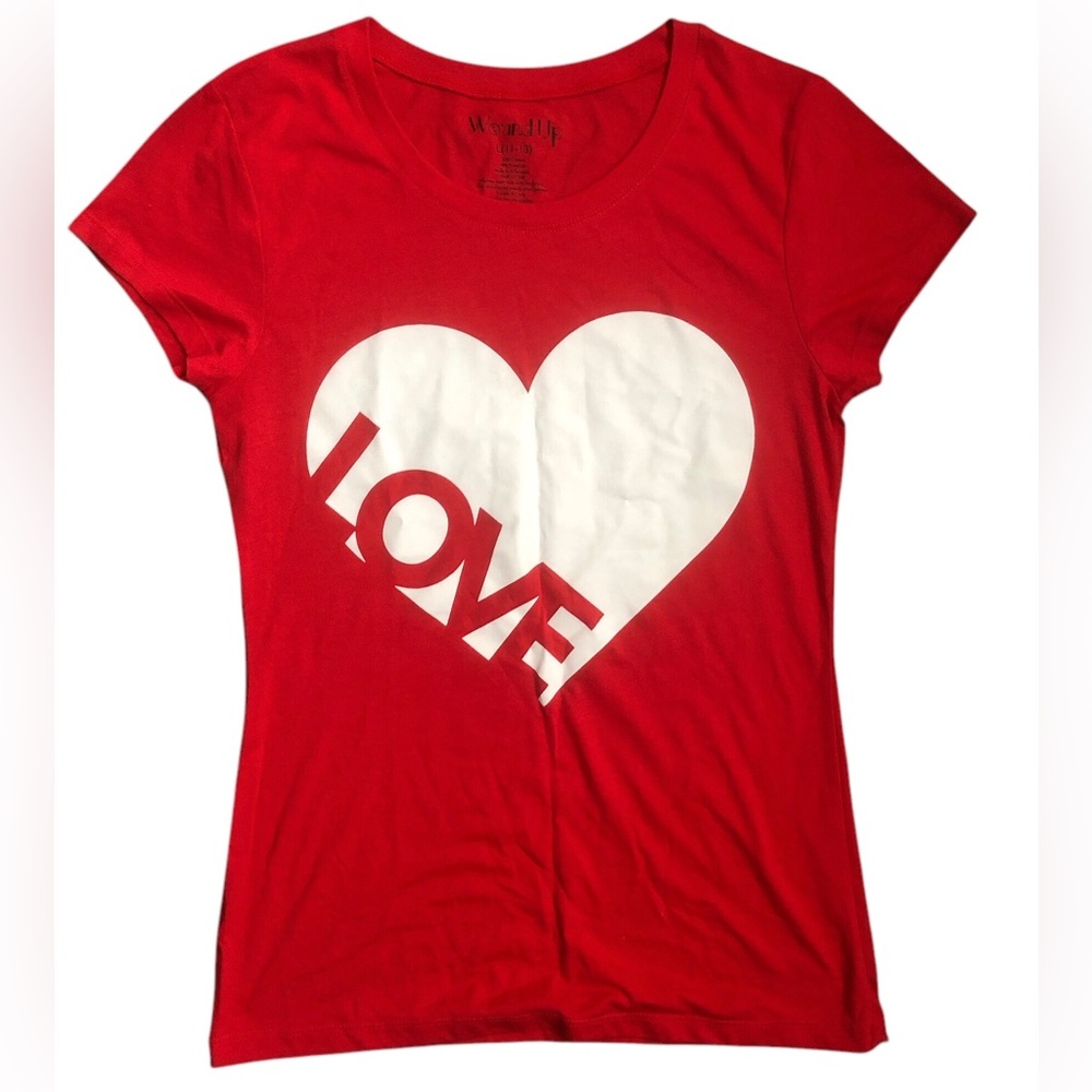 Wound Up Womens petite Top Red Tshirt Short Sleeve Graphic Tee Large